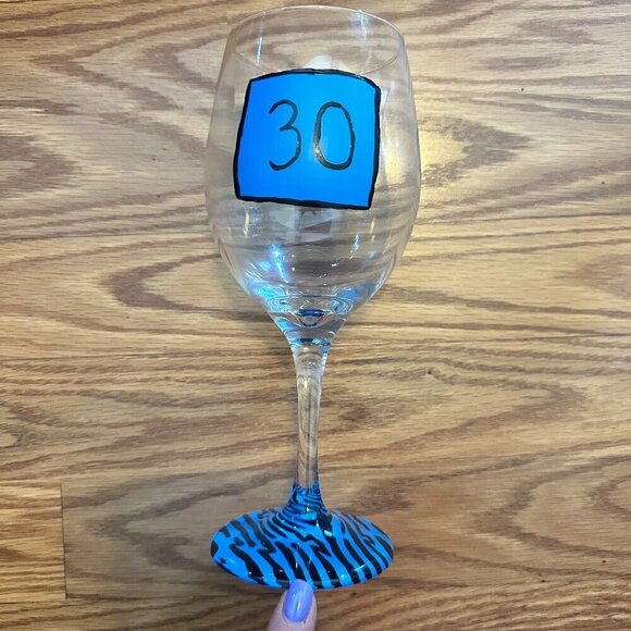 Hand Painted 30th Birthday Wine Glass in Blue - Picture 2 of 5